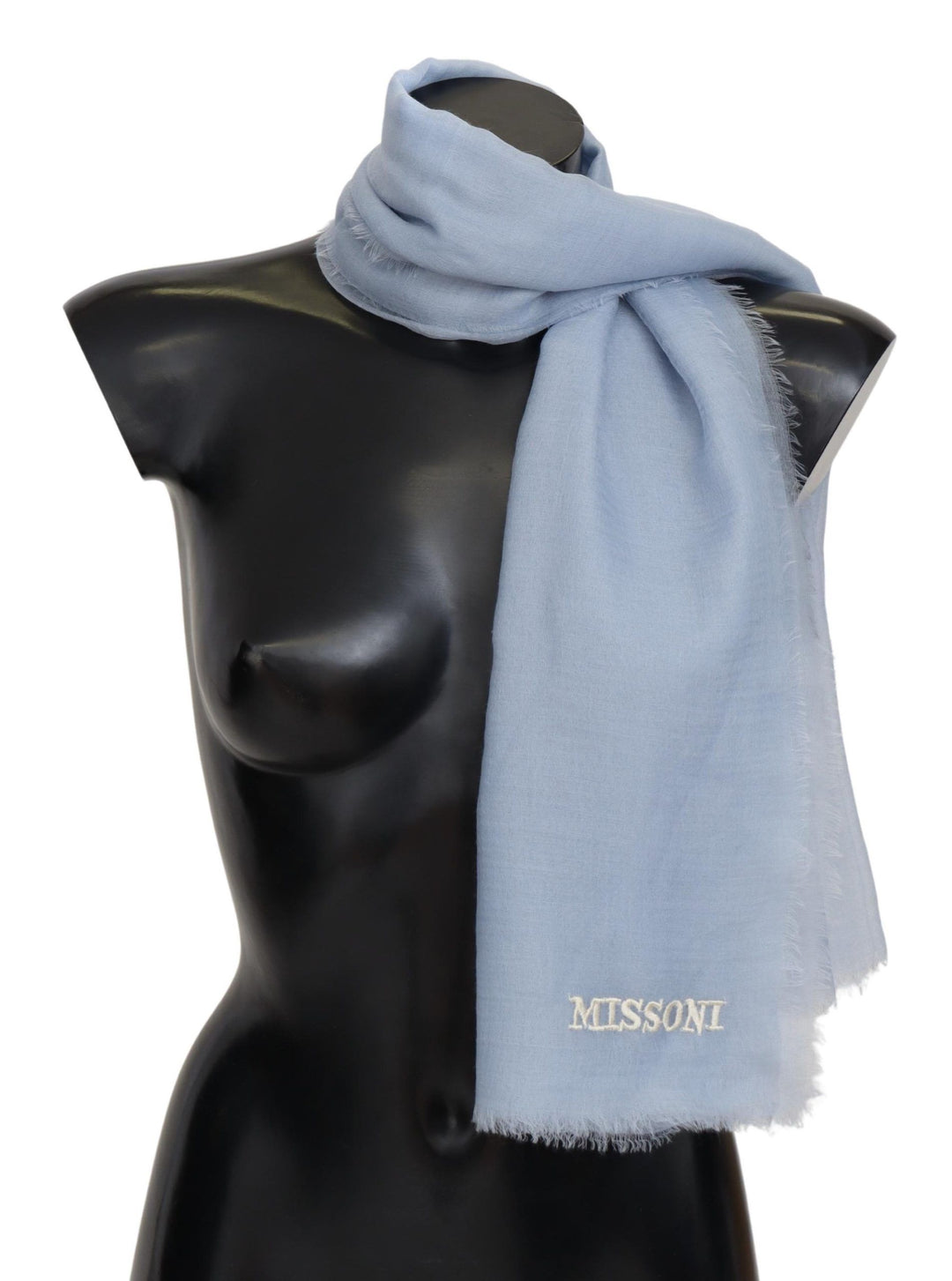 Missoni Elegant Light-Blue Cashmere Scarf with Fringes