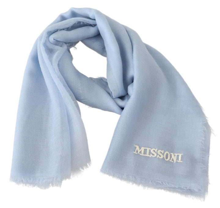 Missoni Elegant Light-Blue Cashmere Scarf with Fringes