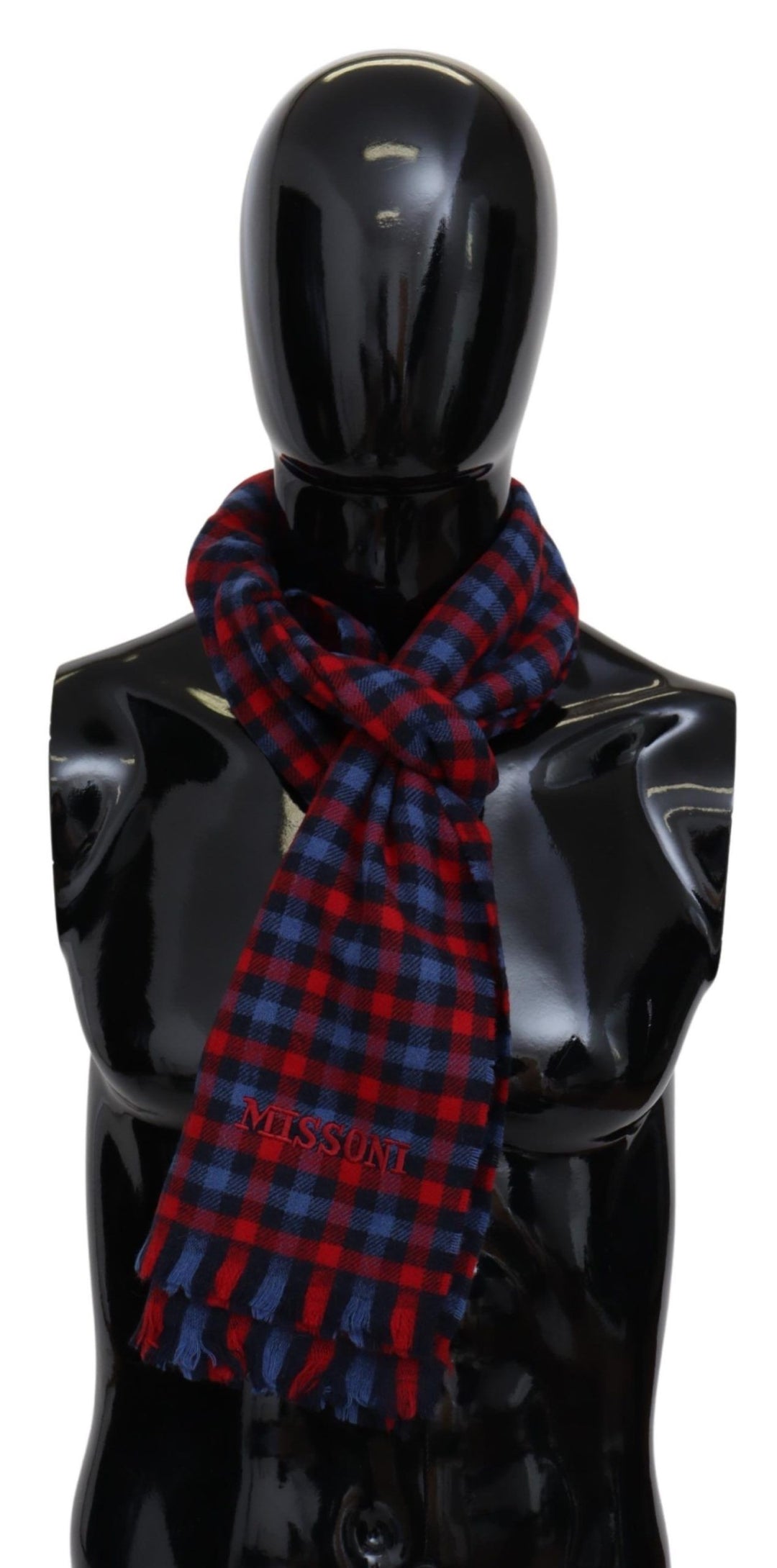 Missoni Chic Check Pattern Wool Scarf with Logo Embroidery