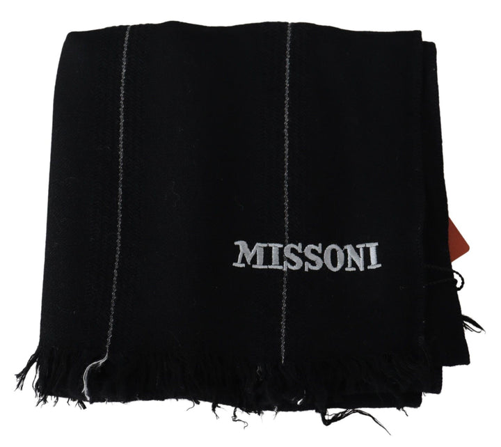 Missoni Elegant Black Wool Scarf with Logo Embroidery