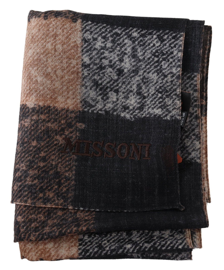 Missoni Plaid Wool Scarf with Logo Embroidery