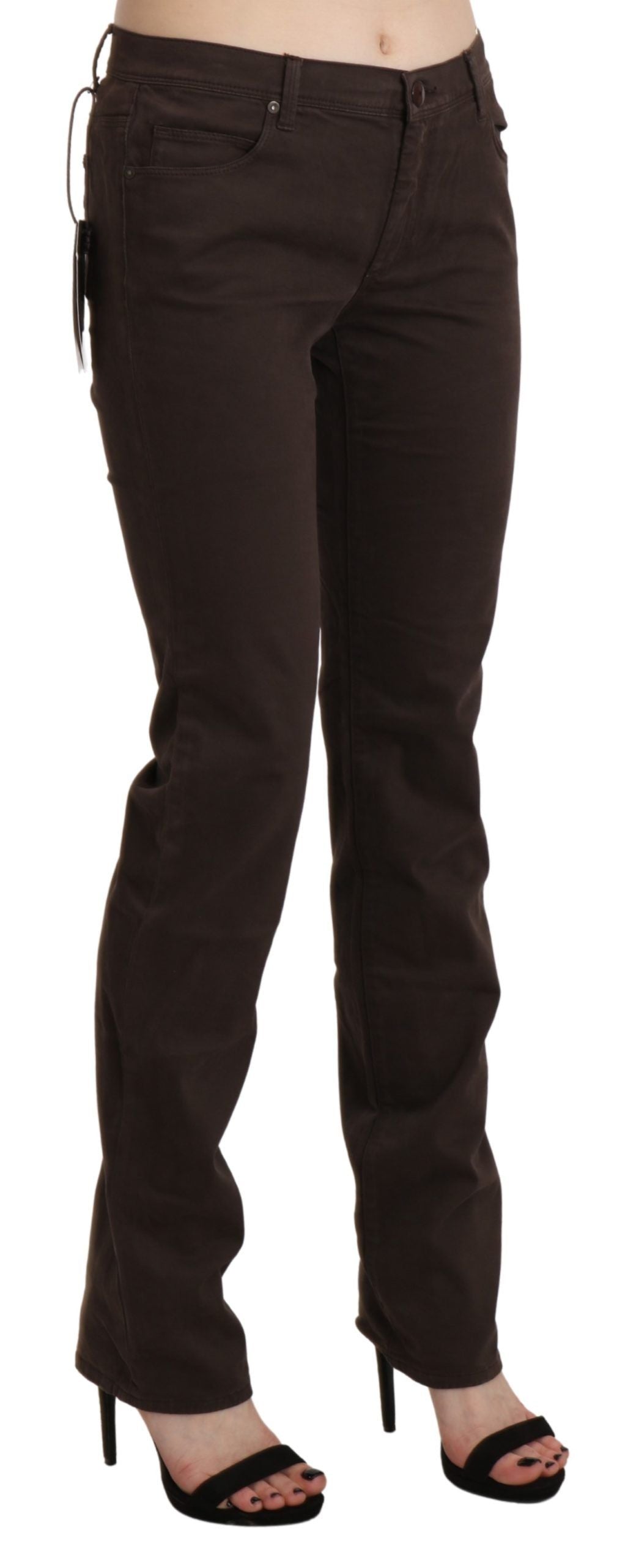 Ermanno Scervino Chic Brown Mid Waist Skinny Trousers