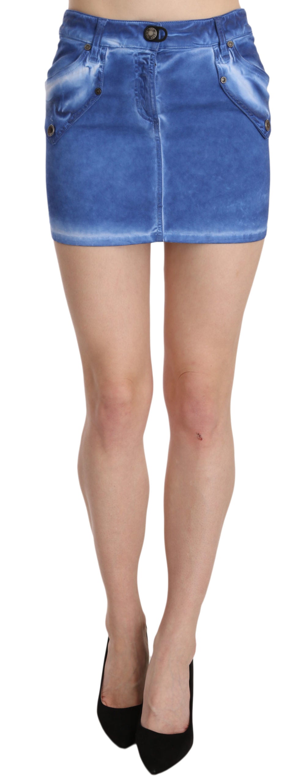 PLEIN SUD Chic Blue Mini Cotton Skirt with Zip Detail