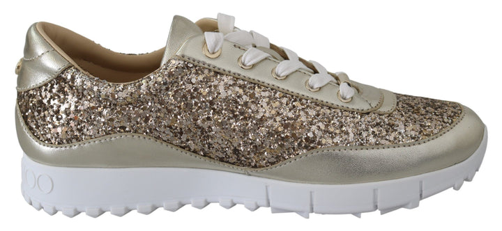 Jimmy Choo Antique Gold Glitter Leather Sneakers