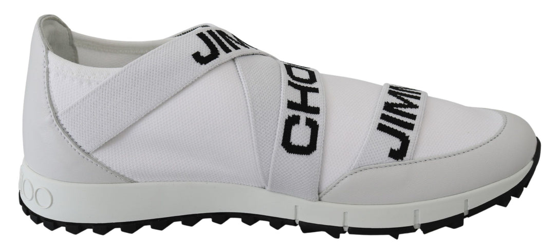Jimmy Choo Chic White and Blue Nappa Knit Sneakers