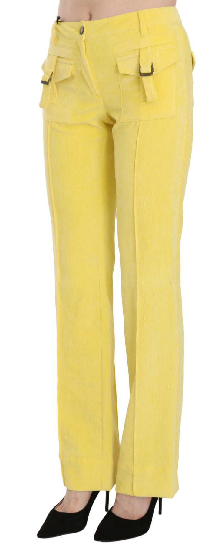 Just Cavalli Chic Yellow Corduroy Mid Waist Pants