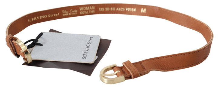 Scervino Street Elegant Brown Leather Double Buckle Belt