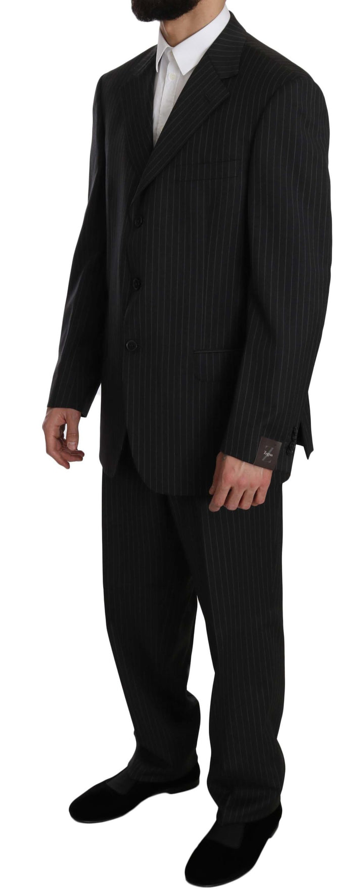 Z ZEGNA Elegant Black Striped Wool Suit