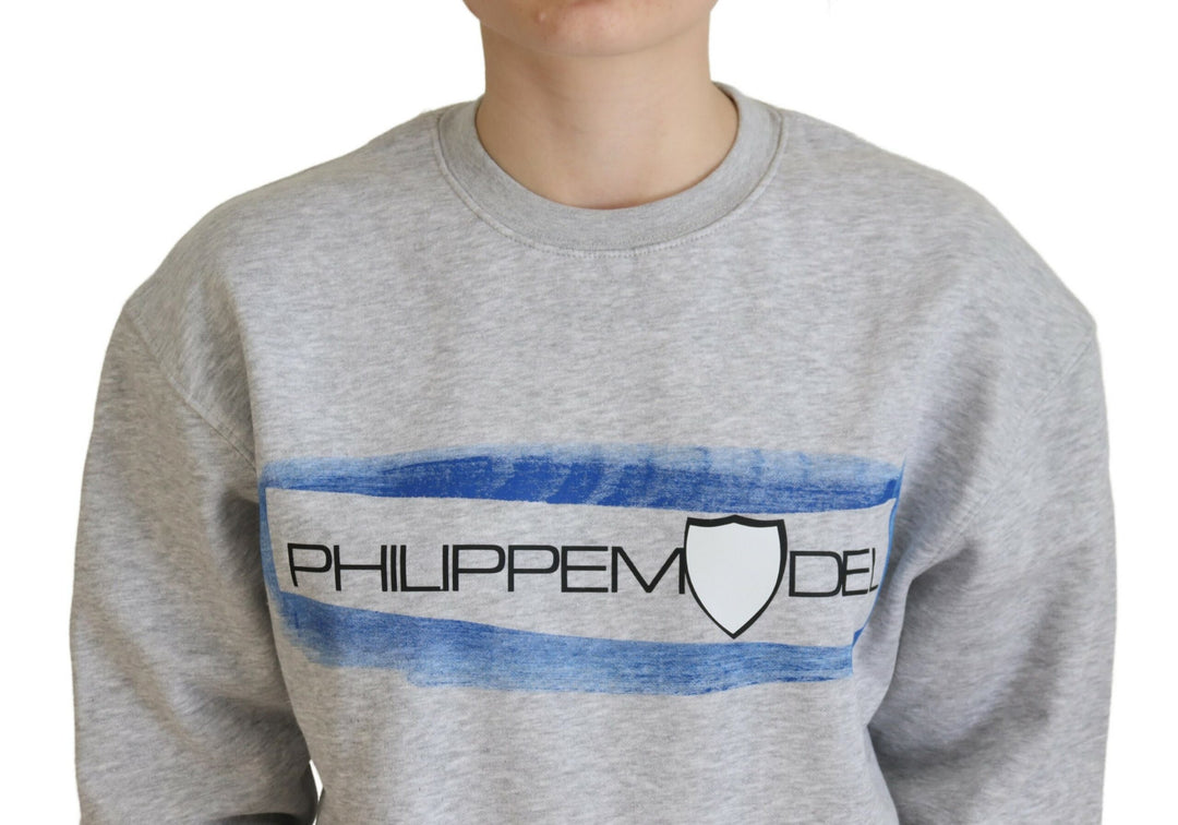 Philippe Model Elegant Gray Printed Cotton Sweater