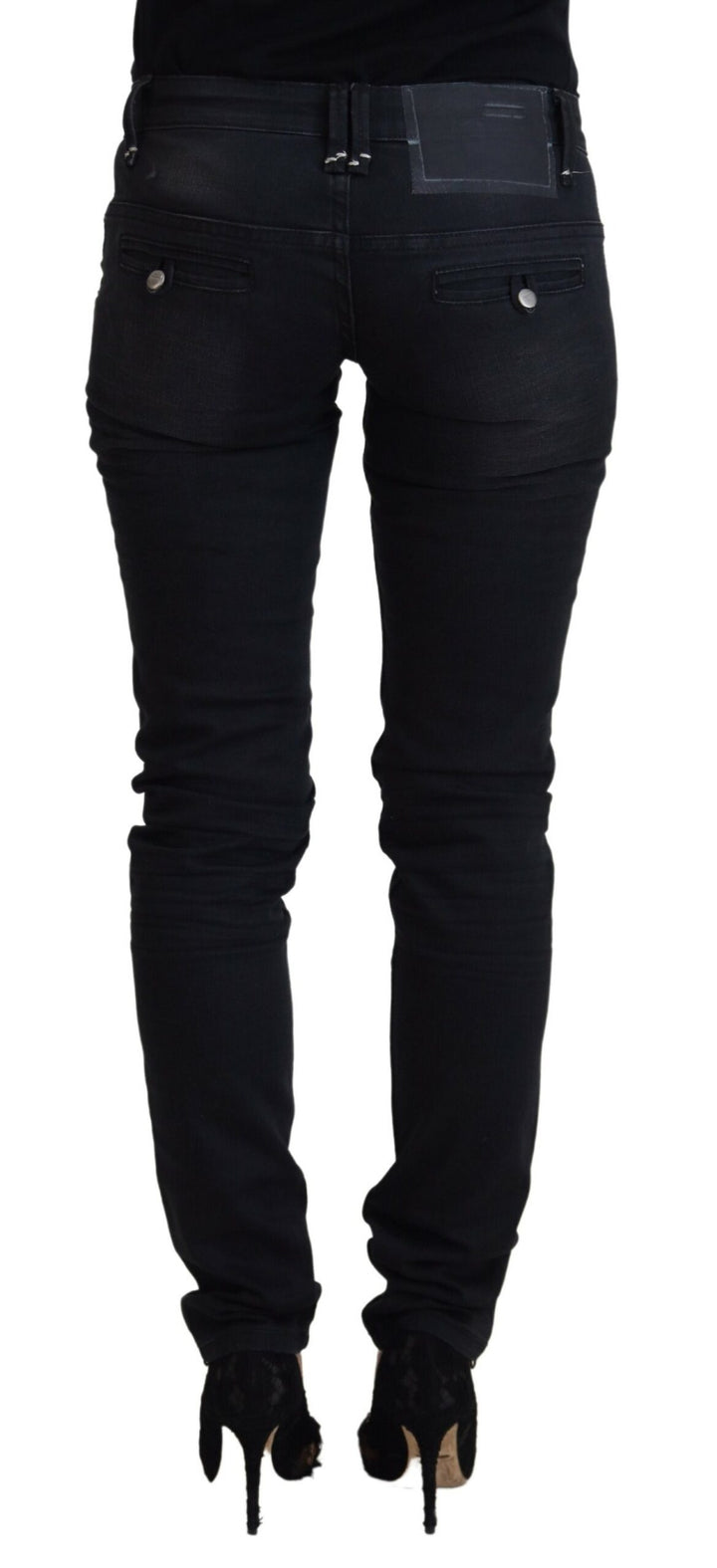 Acht Sleek Black Washed Low Waist Skinny Jeans