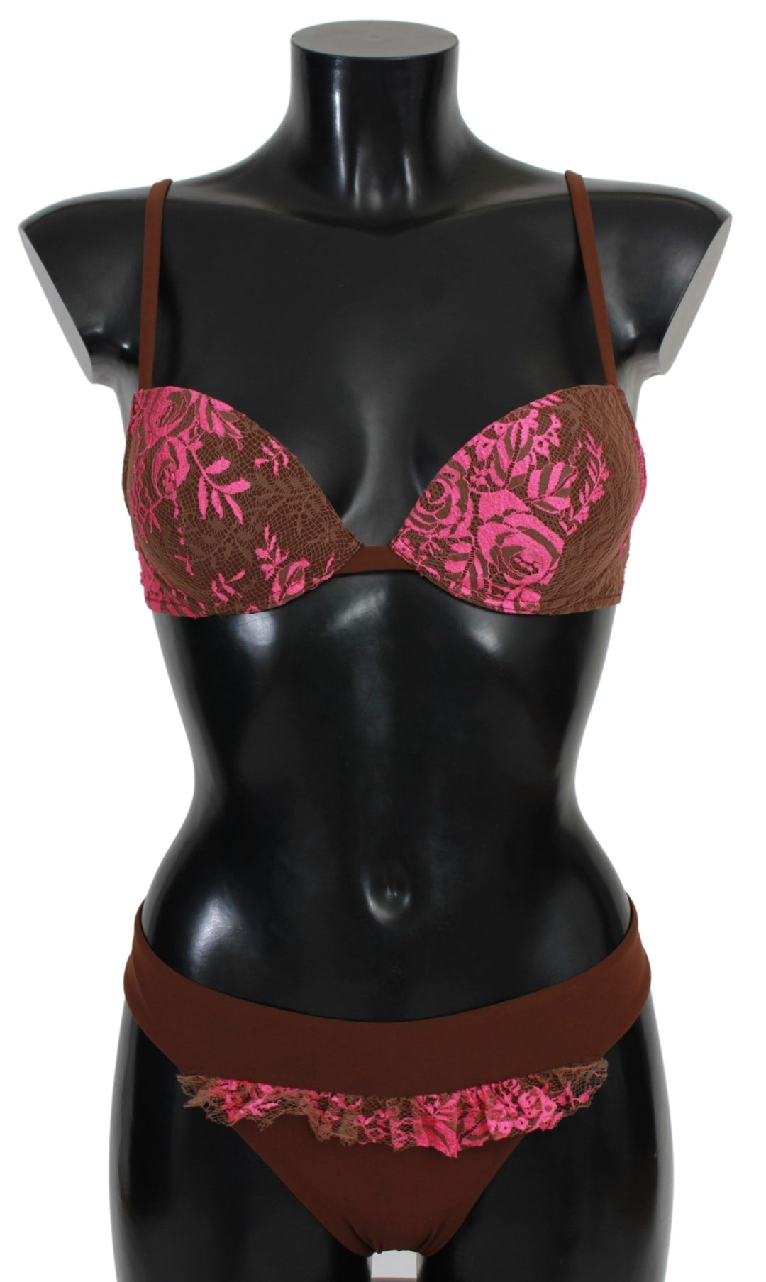 PINK MEMORIES Chic Pink and Brown Two-Piece Swimsuit