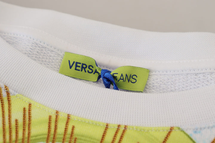 Versace Jeans Elegant White Graphic Crew Neck Sweater