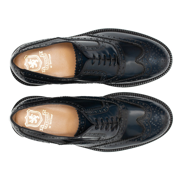 Saxone of Scotland Elegant Blue Leather Brogue Shoes