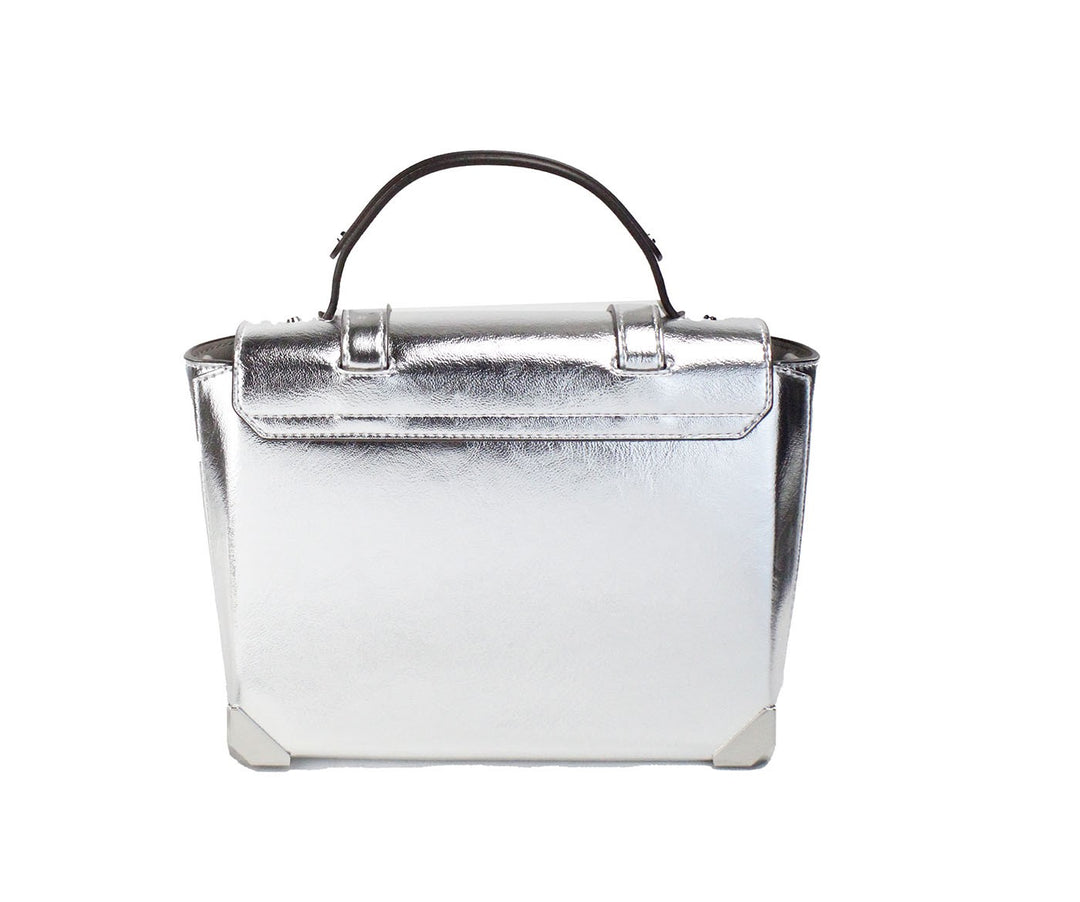 Michael Kors Manhattan Medium Silver Leather Top Handle Satchel Bag