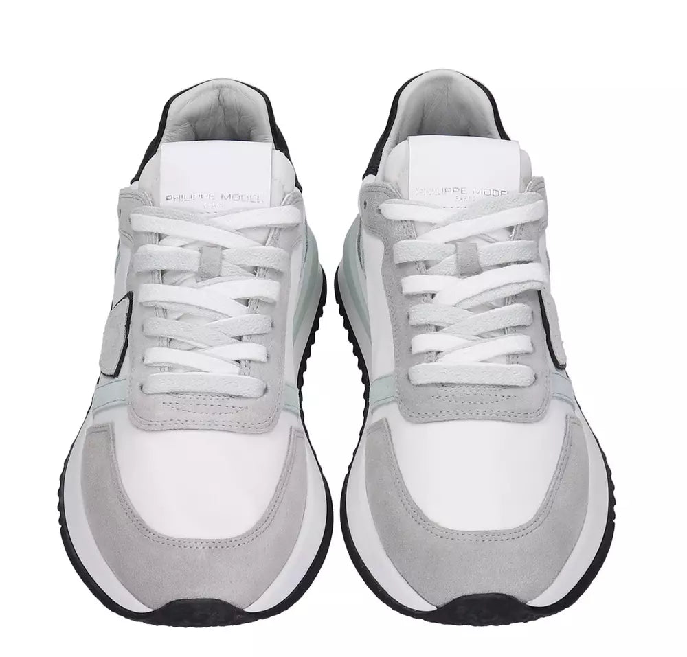 Philippe Model Chic White Fabric Sneakers with Leather Accents