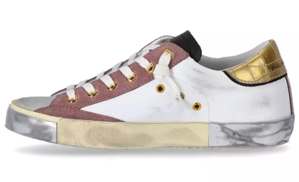 Philippe Model Elegant White Leather Sneakers with Suede Accents