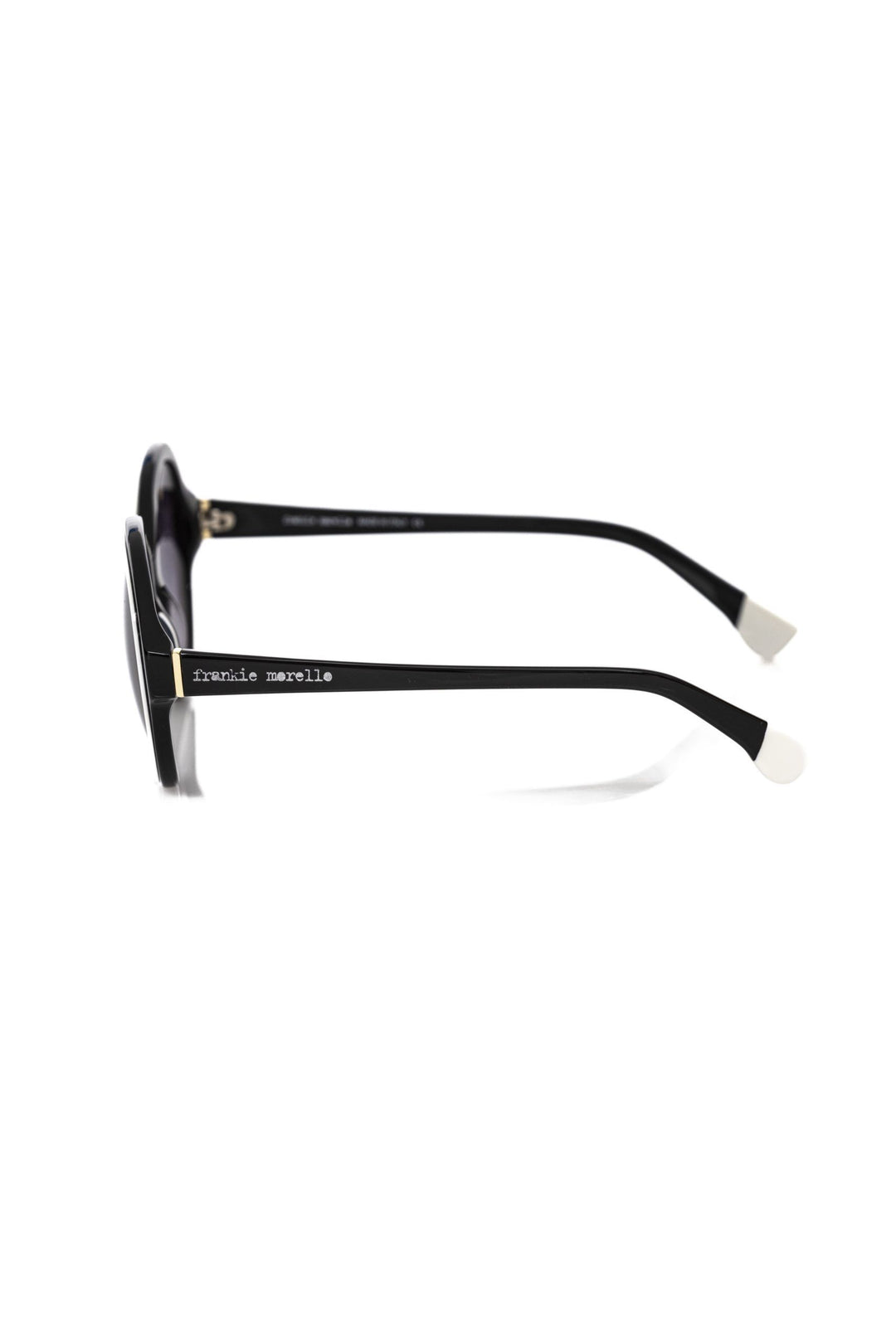 Frankie Morello Elegant Black Round Sunglasses with White Accent