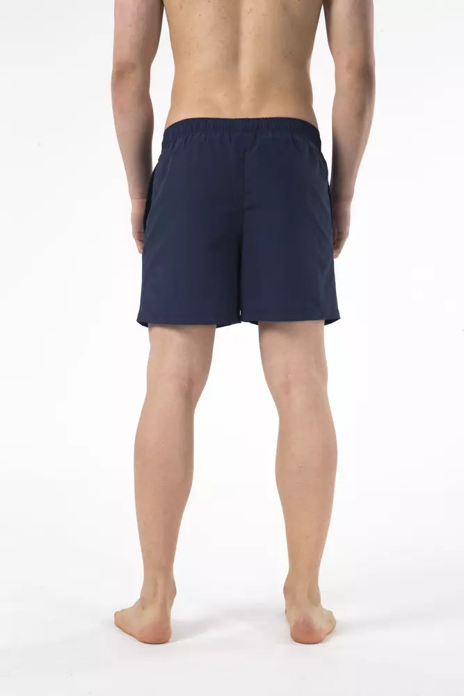 Just Cavalli Blue Drawstring Beach Shorts with Print Detail