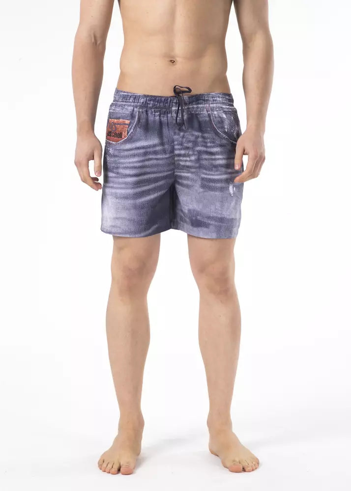 Just Cavalli Chic Blue Printed Beach Shorts