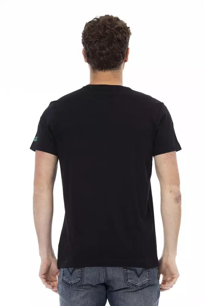 Trussardi Action Elevated Casual Black Tee with Unique Front Print