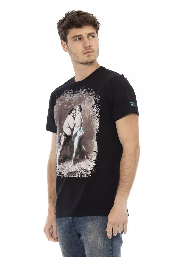 Trussardi Action Elevated Casual Black Tee with Unique Front Print