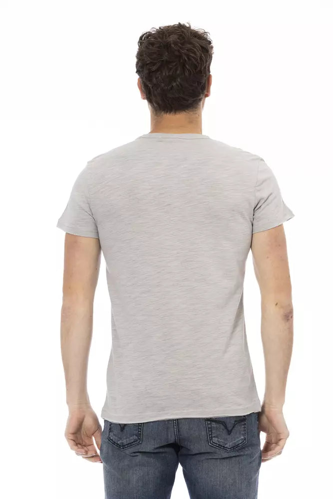 Trussardi Action Elegant Gray Short Sleeve T-Shirt with Print