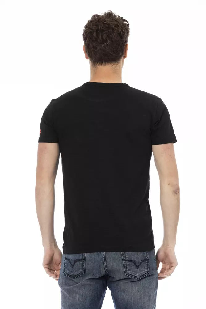 Trussardi Action Elevate Your Style: Bold Print Black Tee