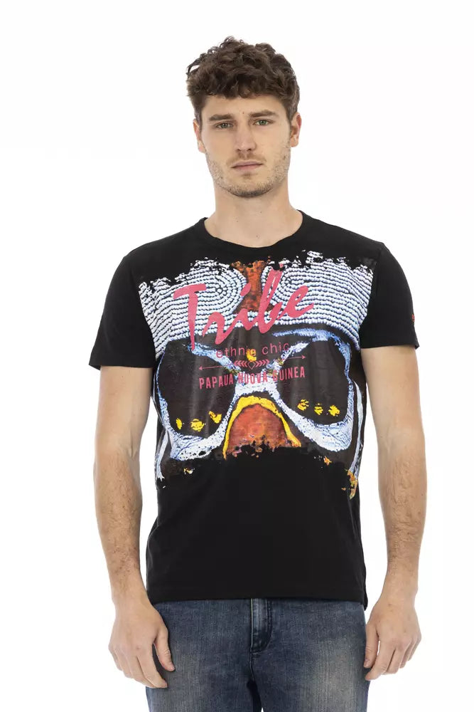 Trussardi Action Elevate Your Style: Bold Print Black Tee