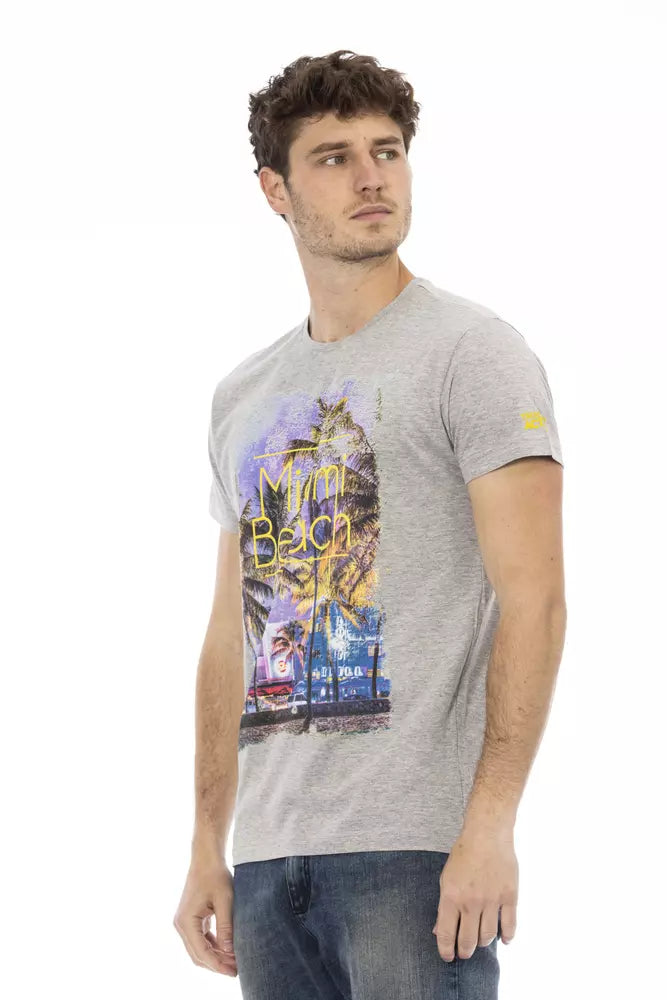 Trussardi Action Elevated Casual Gray Tee with Sleek Print