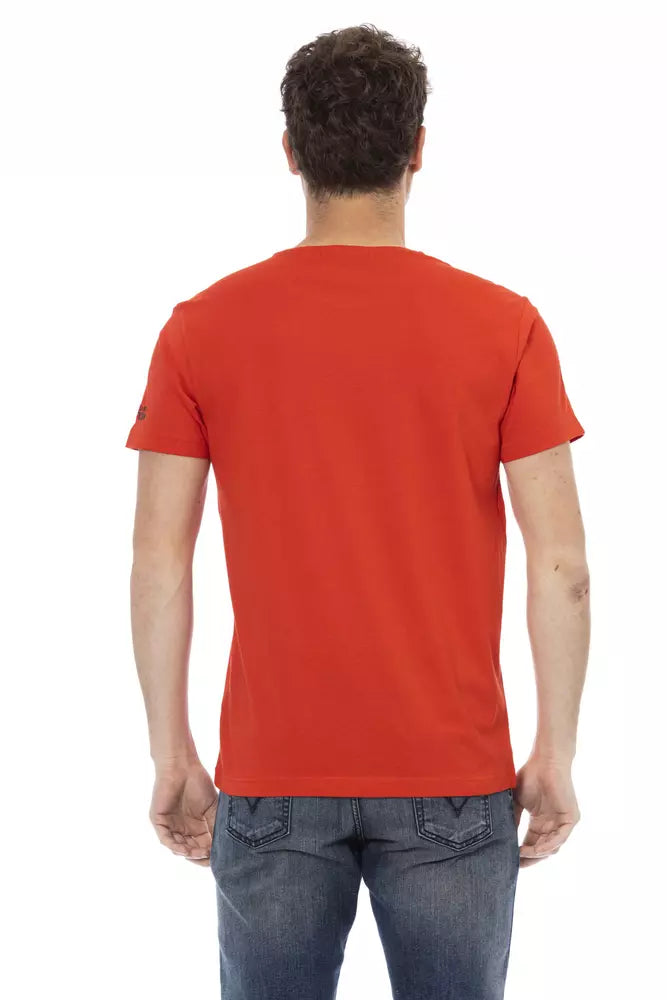 Trussardi Action Vibrant Red Round Neck Tee with Graphic Print