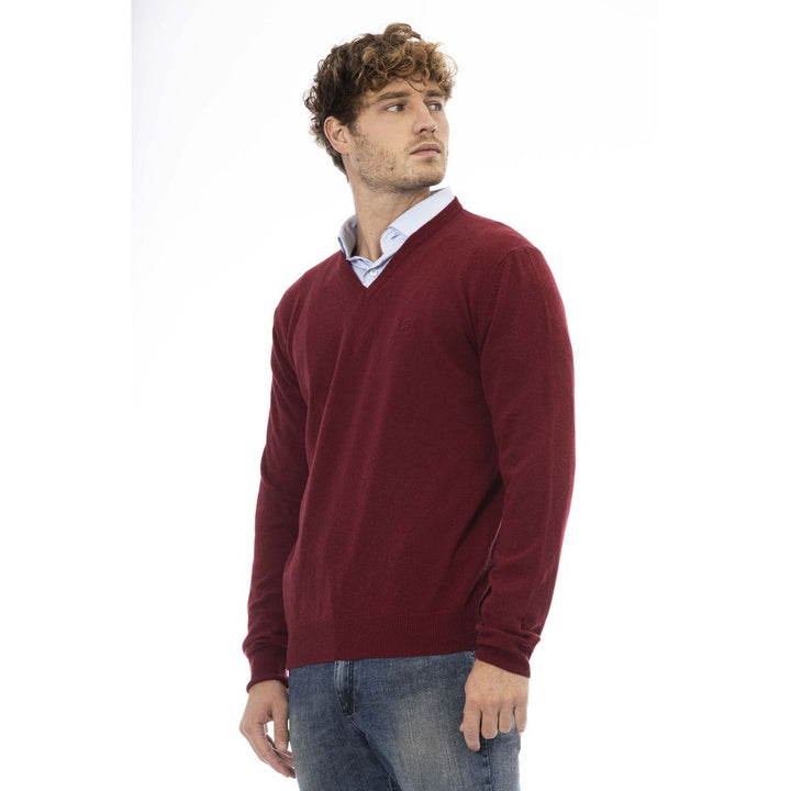 Sergio Tacchini Classic Burgundy Wool V-Neck Sweater