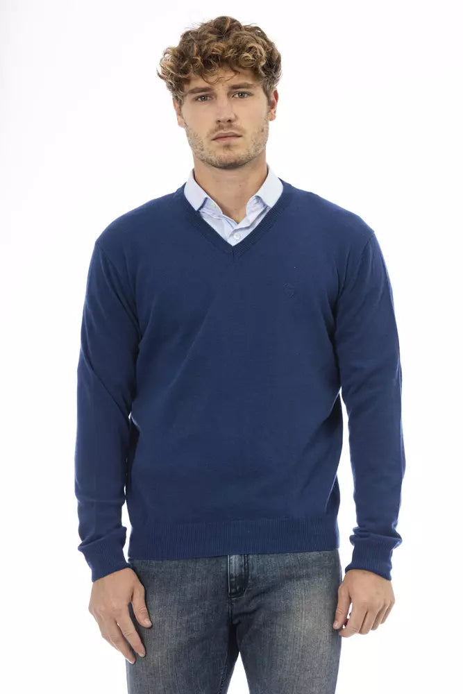 Sergio Tacchini Elegant Blue V-Neck Wool Sweater