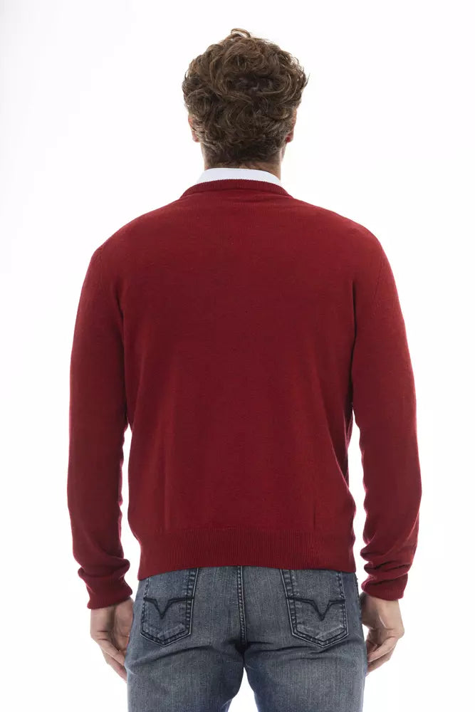 Sergio Tacchini Elegant Red V-Neck Wool Sweater