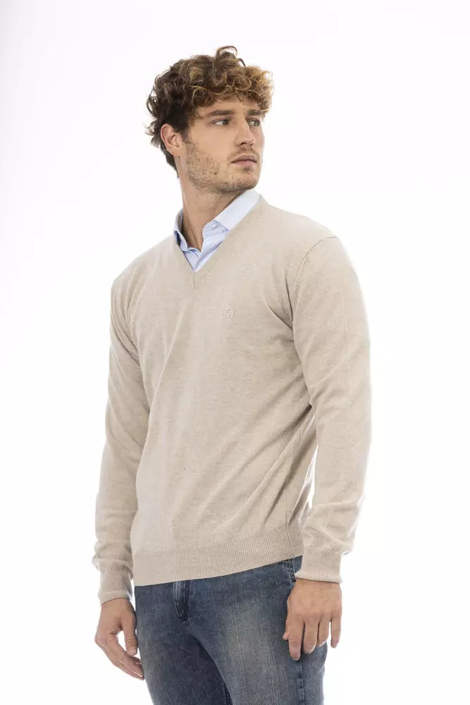Sergio Tacchini Elegant Beige Wool V-Neck Sweater