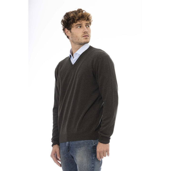 Sergio Tacchini Classic Green V-Neck Wool Sweater