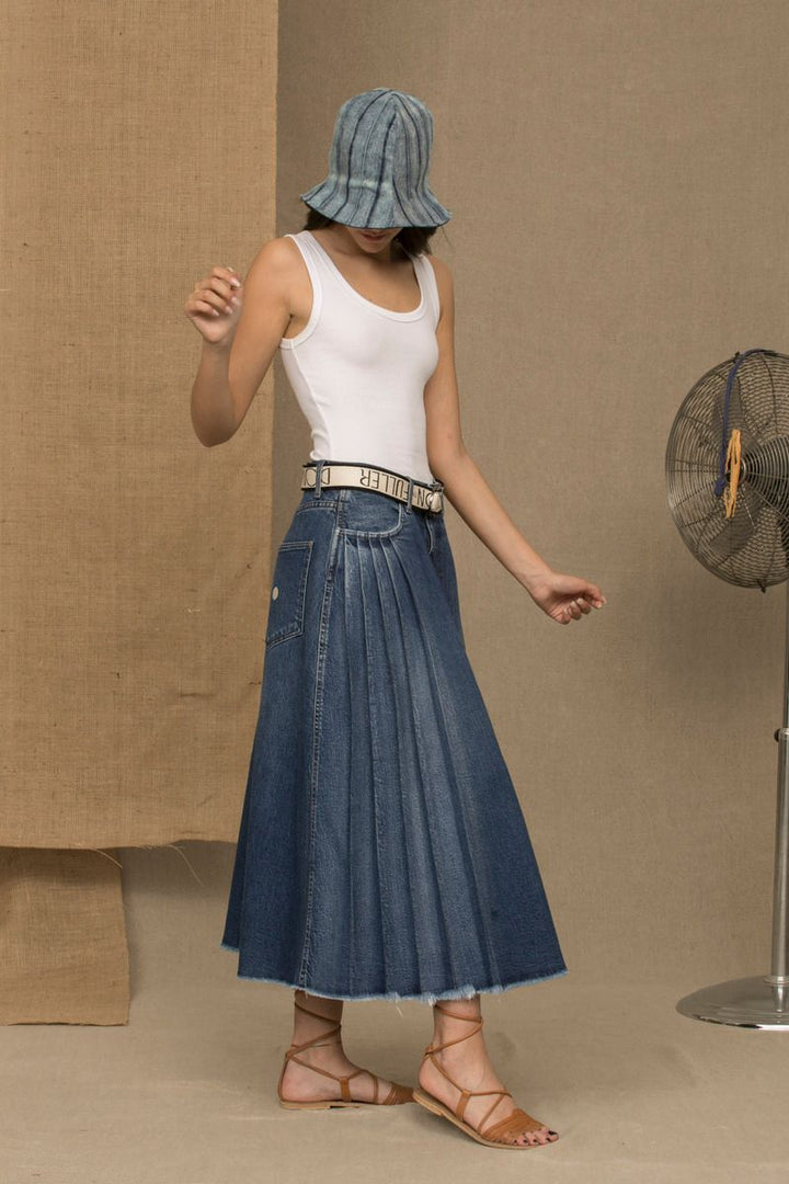Don The Fuller Chic Blue Denim Pleated Skirt