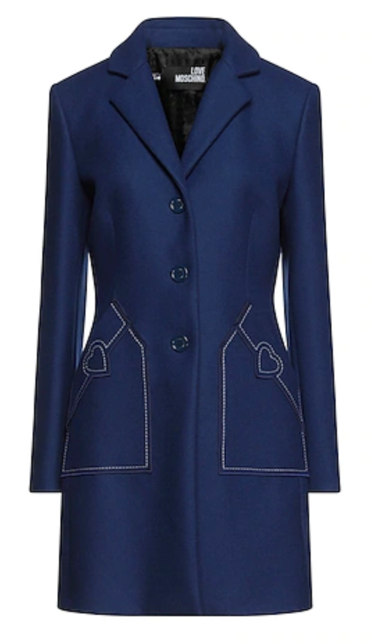 Love Moschino Chic Blue Wool Blend Coat with Heart Embroidery