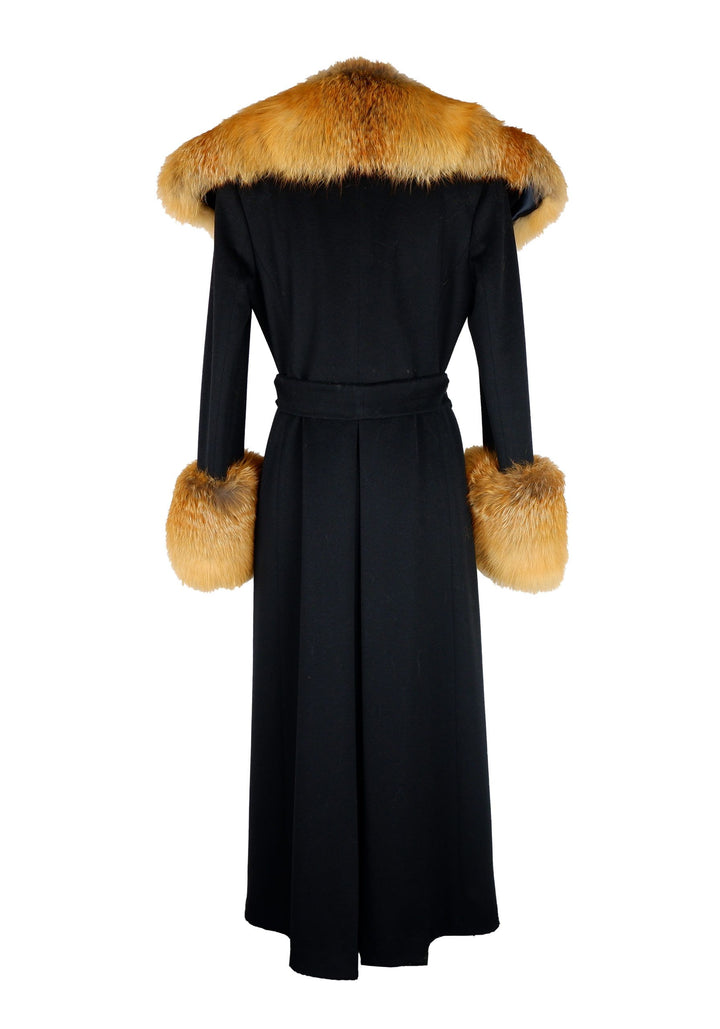 Made in Italy Elegant Black Wool Coat with Fox Fur Accents