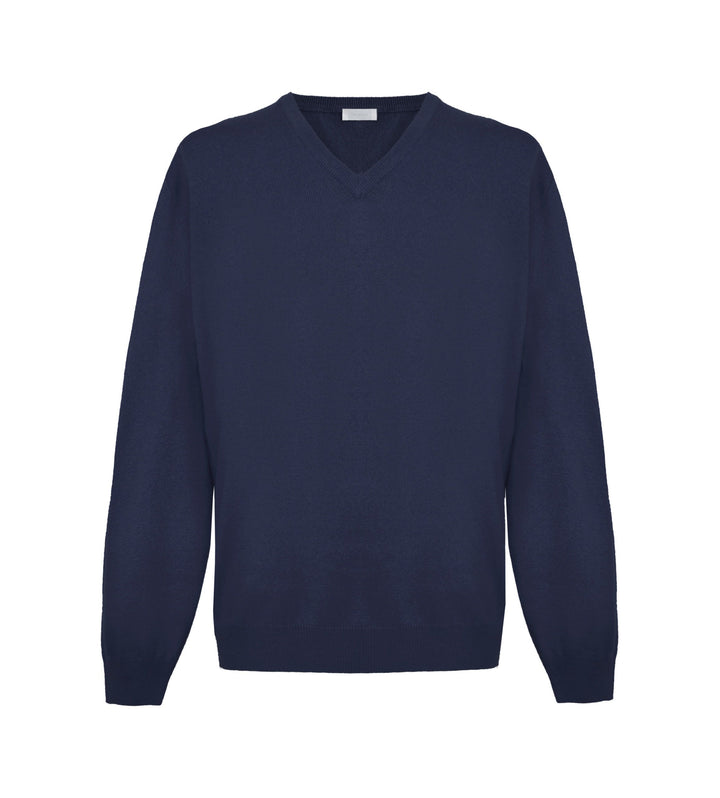 Malo Elegant V-Neck Diesel Blue Cashmere Sweater