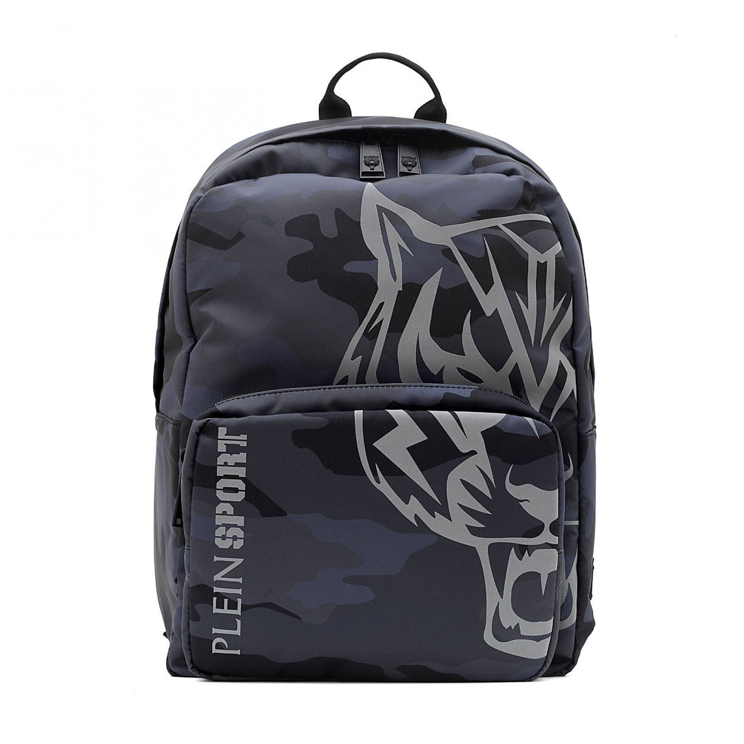 Plein Sport Sleek Grey Tiger Print Backpack