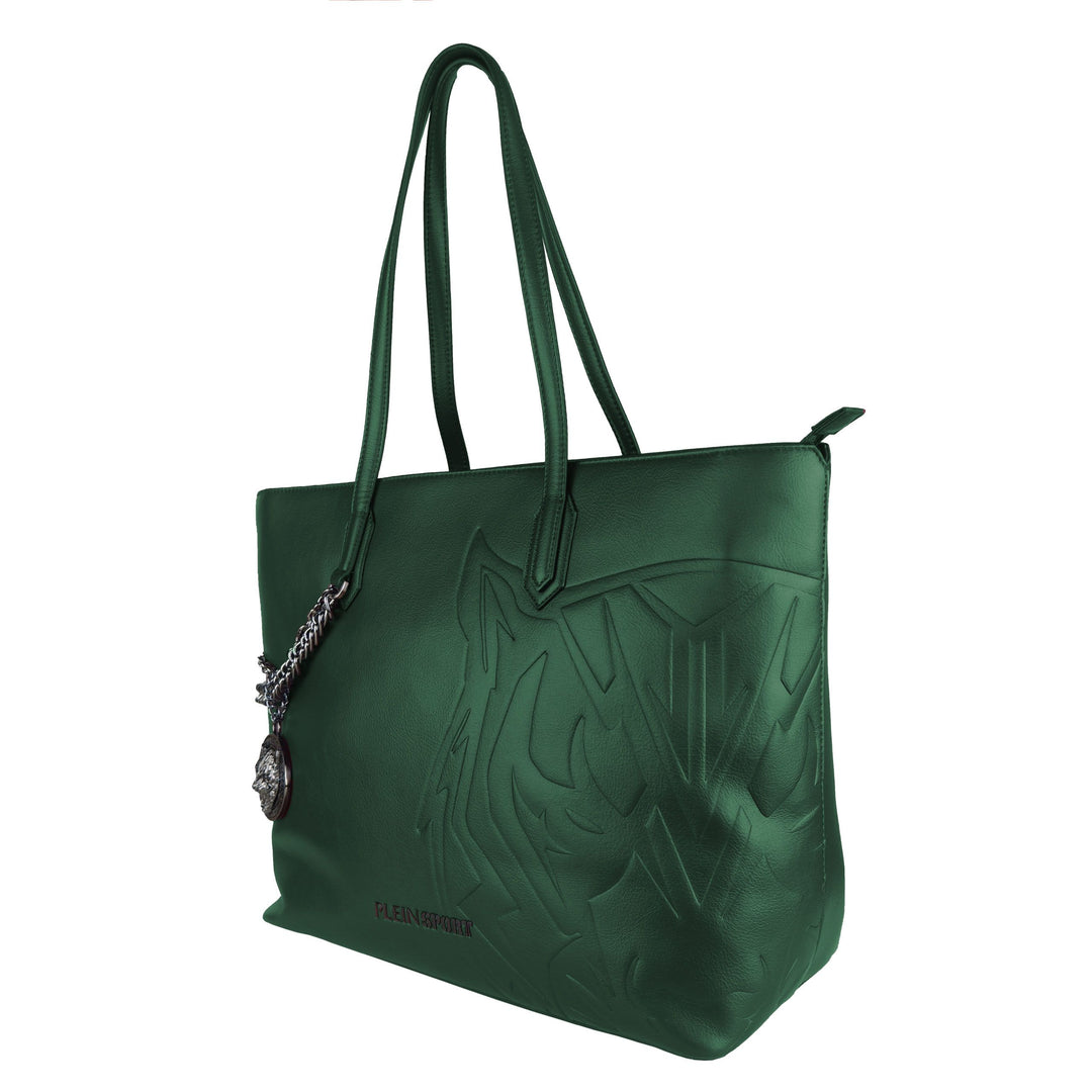 Plein Sport Eco-Chic Dark Green Shoulder Bag with Chain Detail