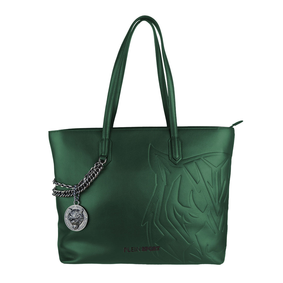 Plein Sport Eco-Chic Dark Green Shoulder Bag with Chain Detail