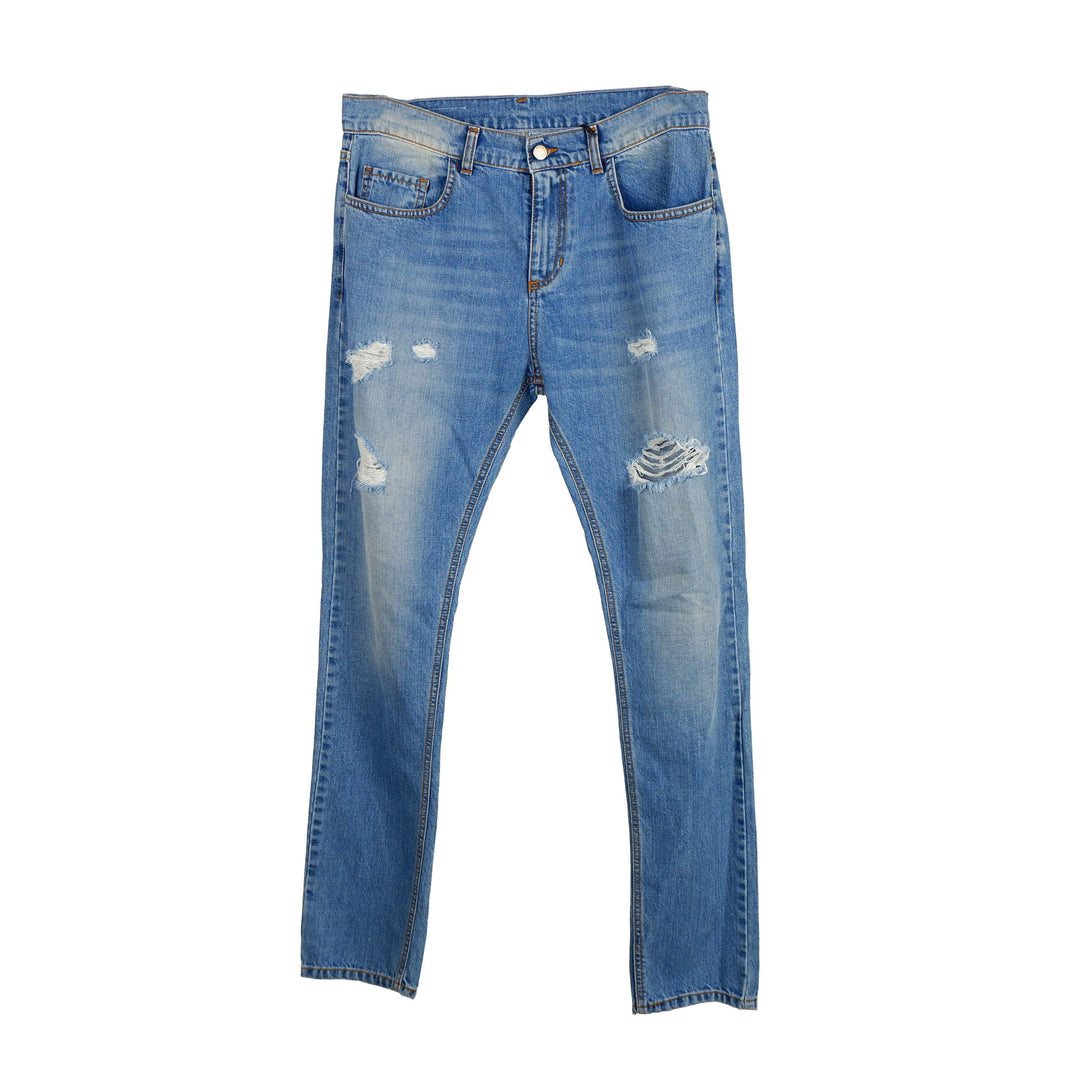 Comme Des Fuckdown Distressed Stitched Denim Jeans - Blue