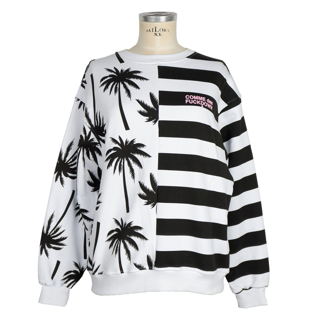 Comme Des Fuckdown Chic Monochrome Stripe Palm Print Sweater