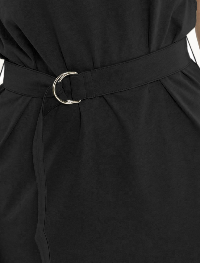 Imperfect Elegant Sleeveless Black Cotton Dress with Belt