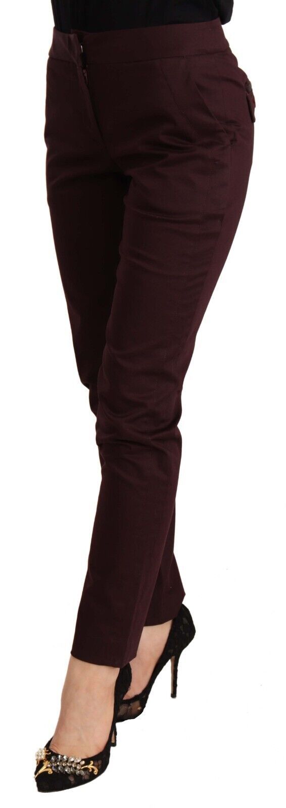 Just Cavalli Maroon Slim Fit Skinny Pants with Zipper Detail