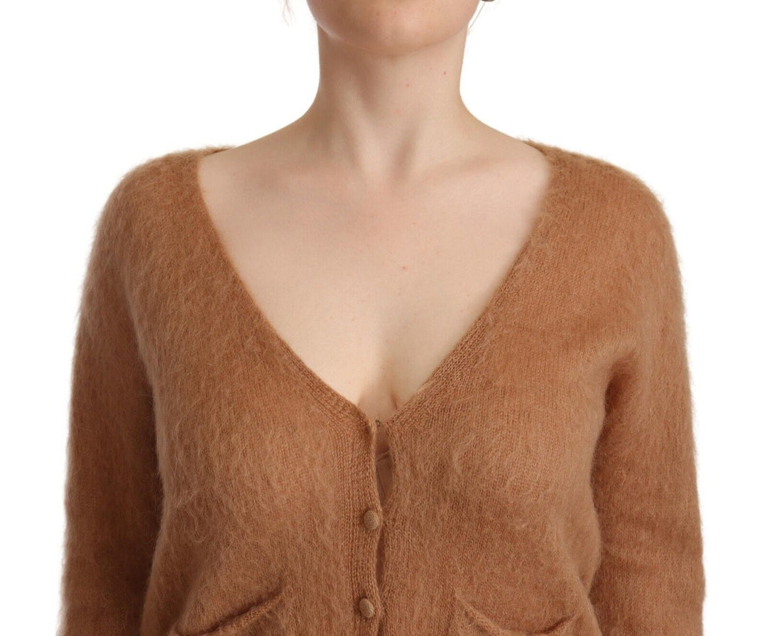 PINK MEMORIES Chic Brown Knit Cardigan with Front Button Closure
