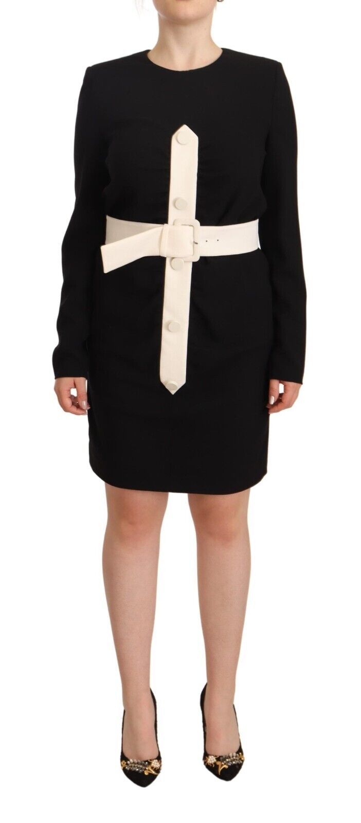 Givenchy Elegant Black Wool Mini Dress with Belt