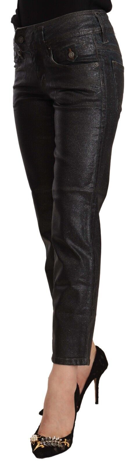 John Galliano Chic Black Glittered Cropped Pants
