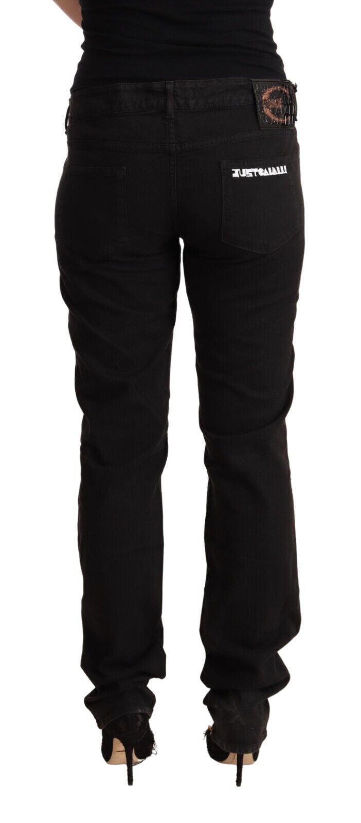 Just Cavalli Sleek Mid-Waist Slim Fit Black Jeans